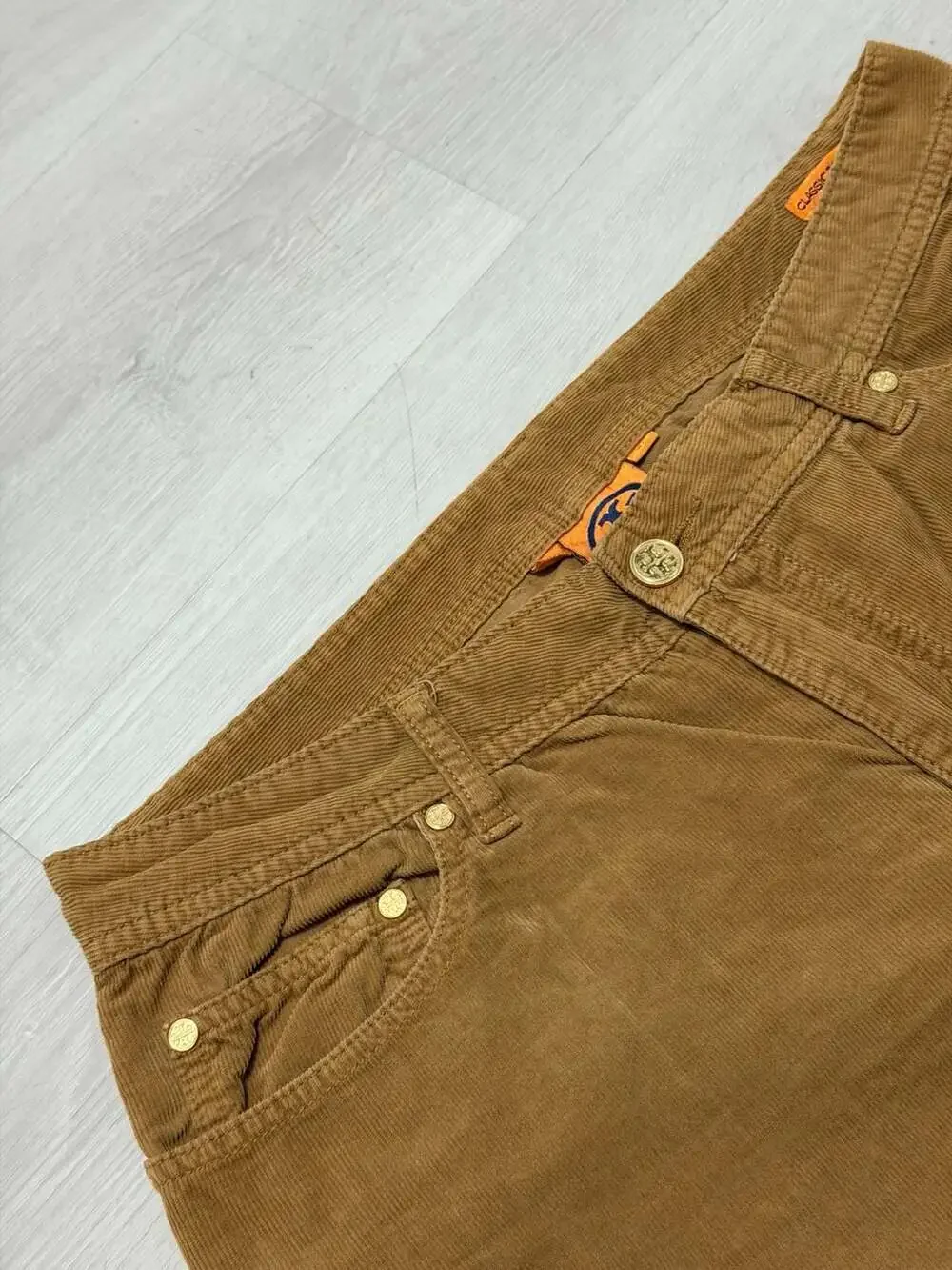 Tory Burch Women's Brown Corduroy Flare Pants Embroidered Logo Back Pockets 31